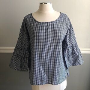 Nordstrom Socialite Gingham Ruffle Sleeve Top, M